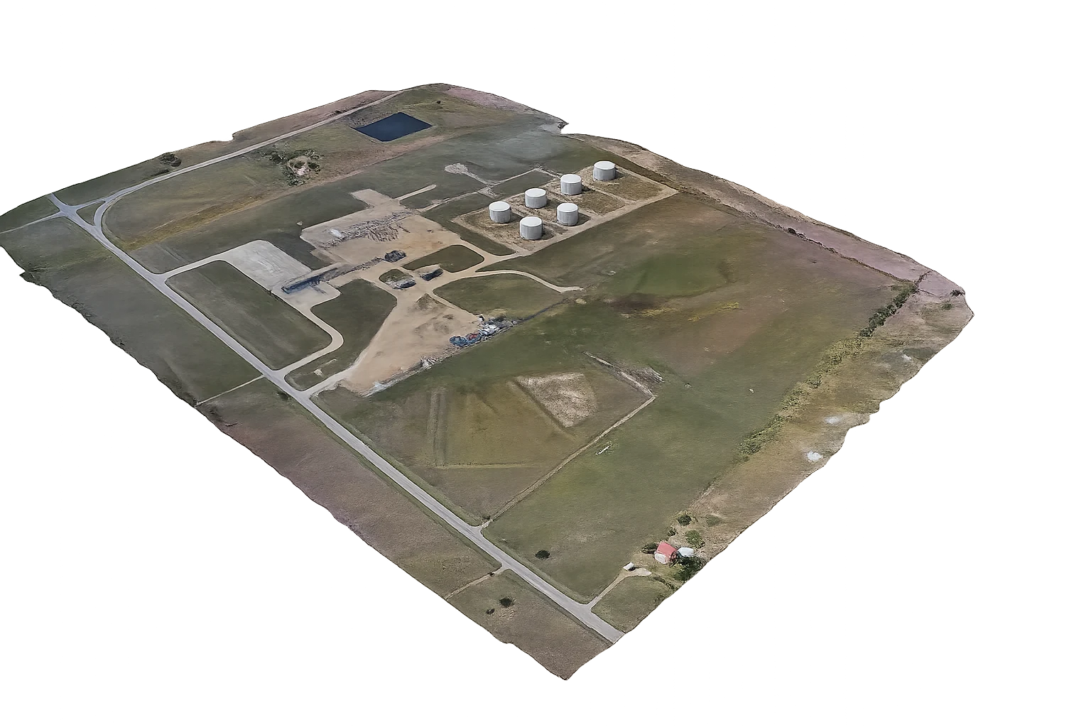 Textured 3D photogrammetry model of a facility site with storage tanks