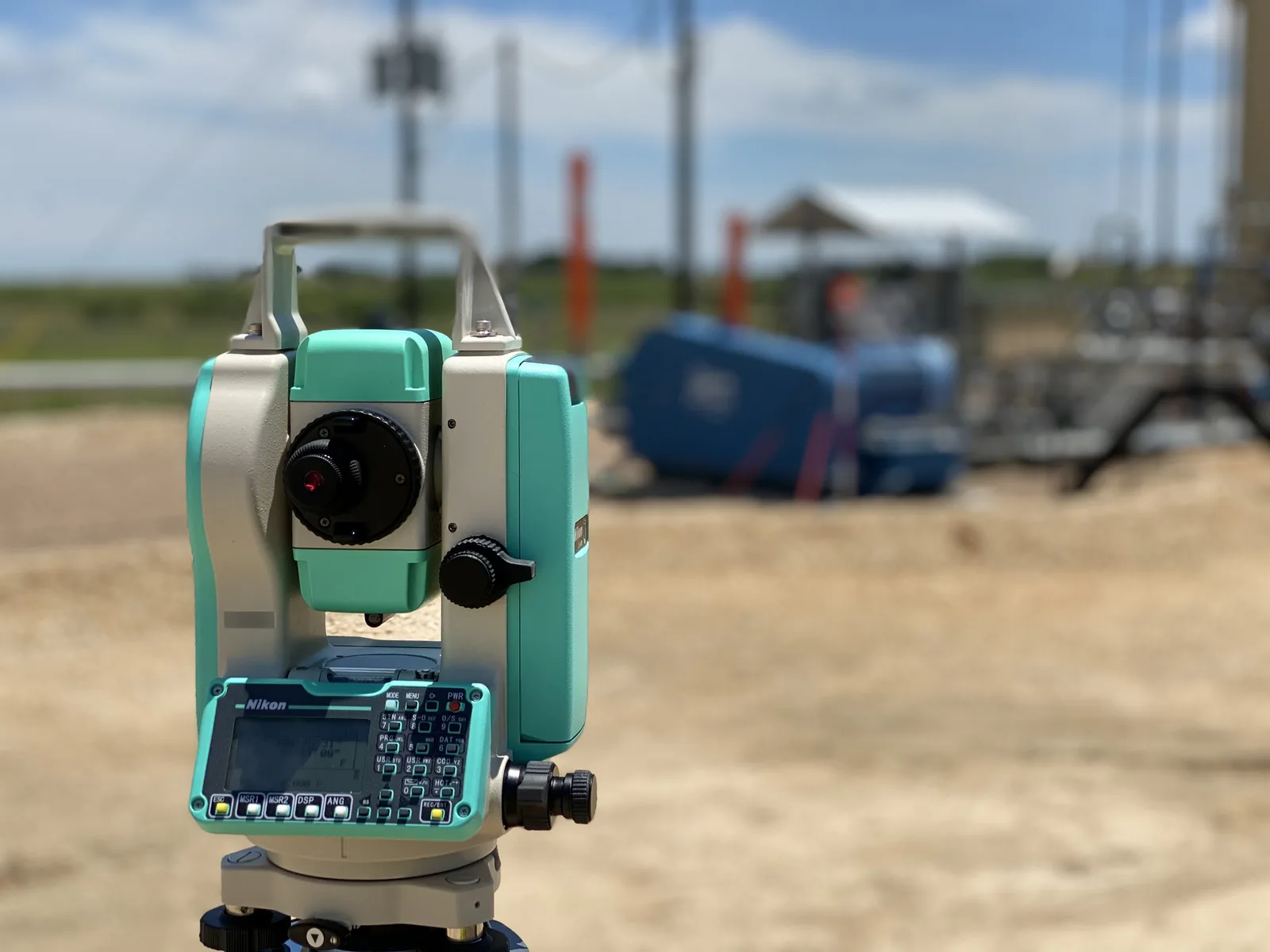 Total station positioned for facility and infrastructure mapping