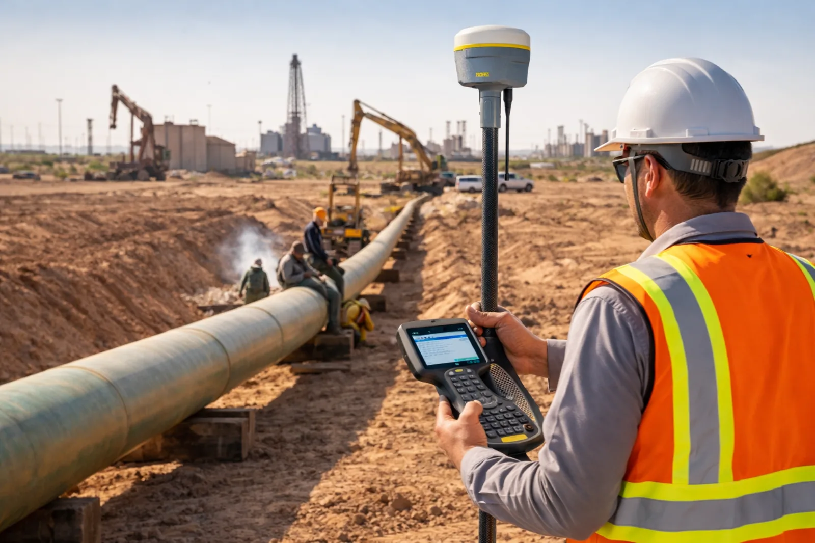 Surveyor using GPS equipment on an energy corridor project